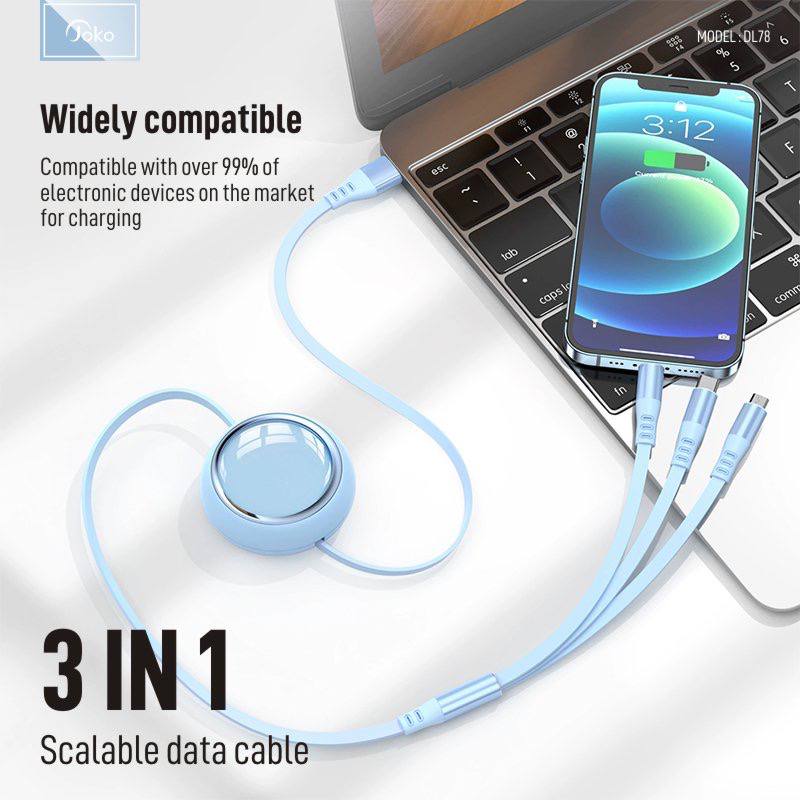 JOKO 3 in 1 Fast Charging Cable 1200mm 3A Model DL78