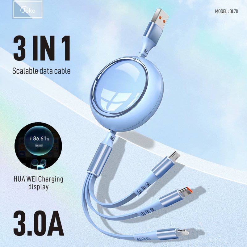 JOKO 3 in 1 Fast Charging Cable 1200mm 3A Model DL78