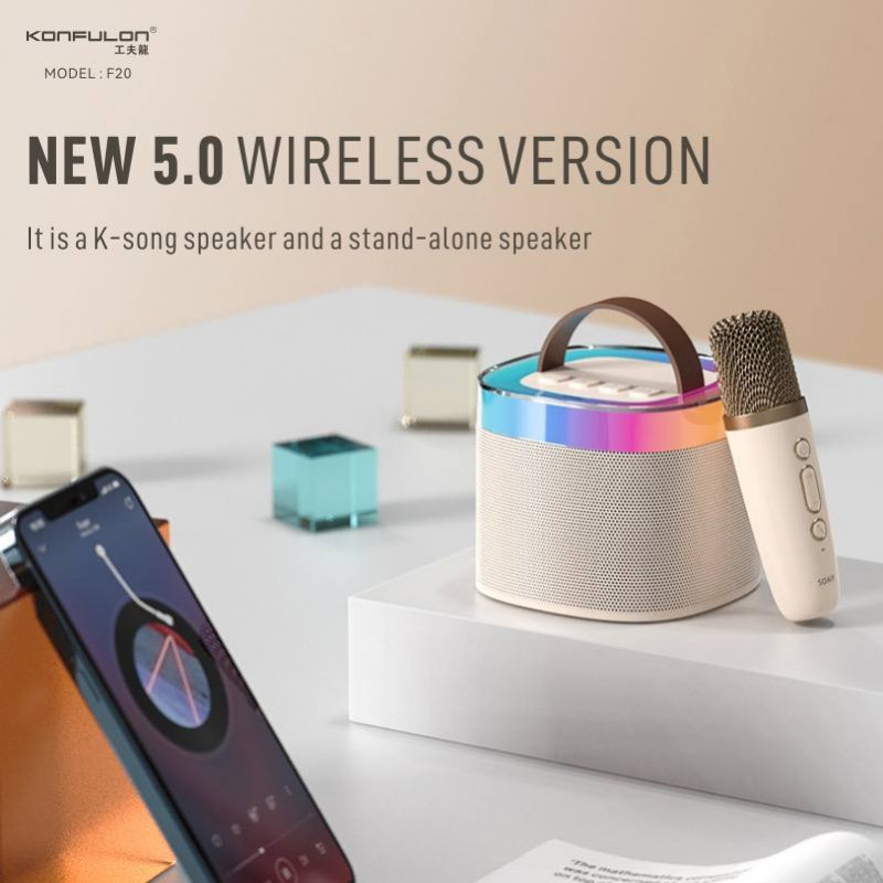 Konfulon mini bluetooth speaker home wireless k audio microphone outside singing small home KTV F20