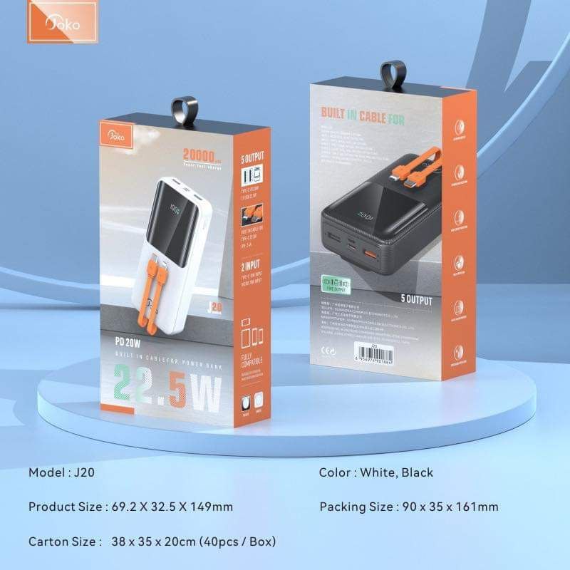 JOKO Power Bank Fast Charge PD 22.5W 20000mAh Model J20