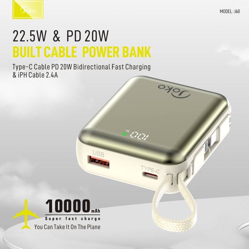 Joko USB22.5W PD20 fast charging power bank with 20000 mAh battery, model: J60