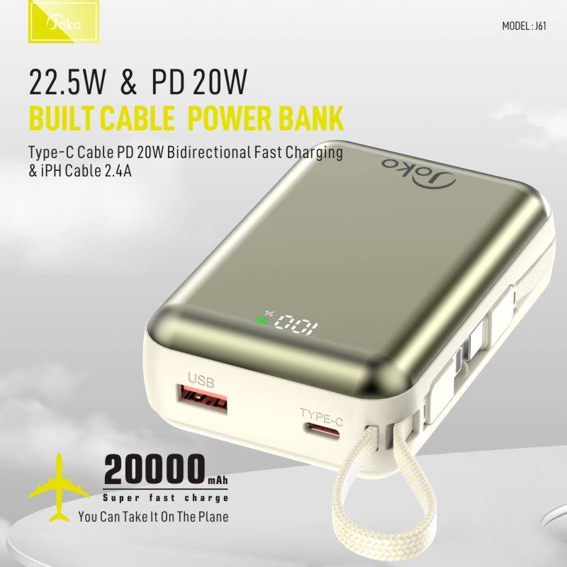 Joko USB22.5W PD20 fast charging power bank with 20000 mAh battery, model: J61