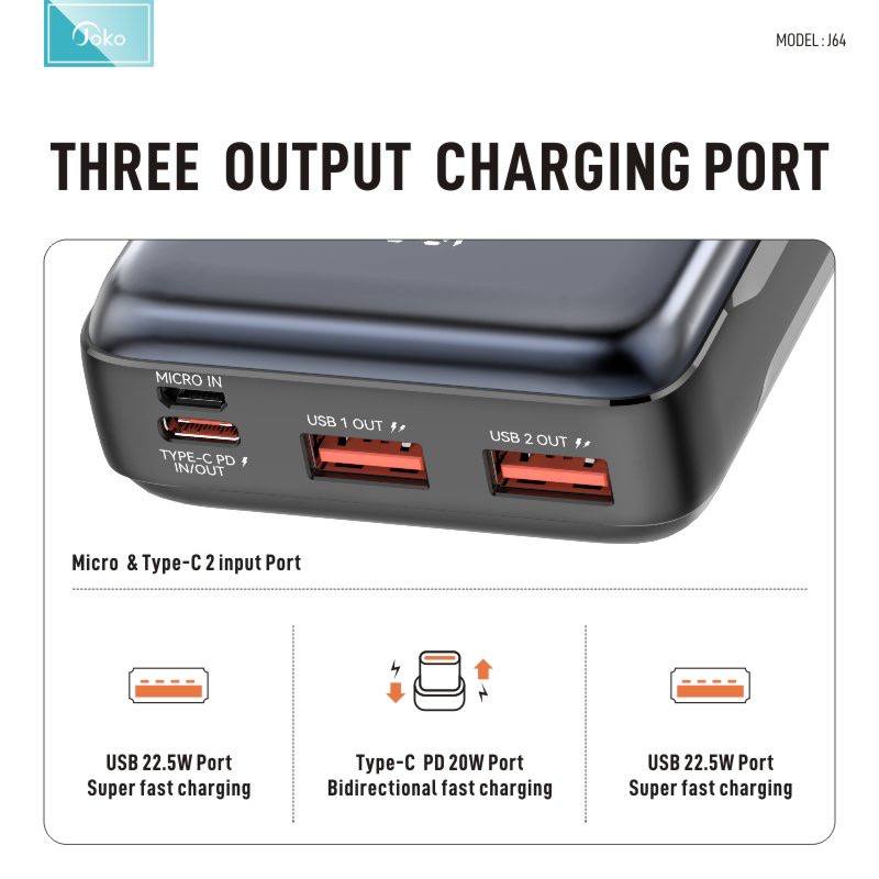 JOKO Power bank Fast charging 20000mAh Model J62