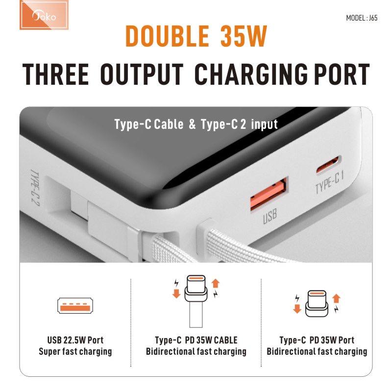 JOKO Power bank supper fast charging 20000mAh Model J65