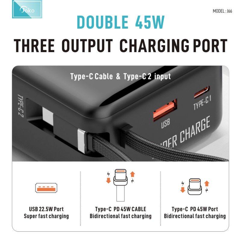 JOKO Power bank supper fast charging 30000mAh Model J66