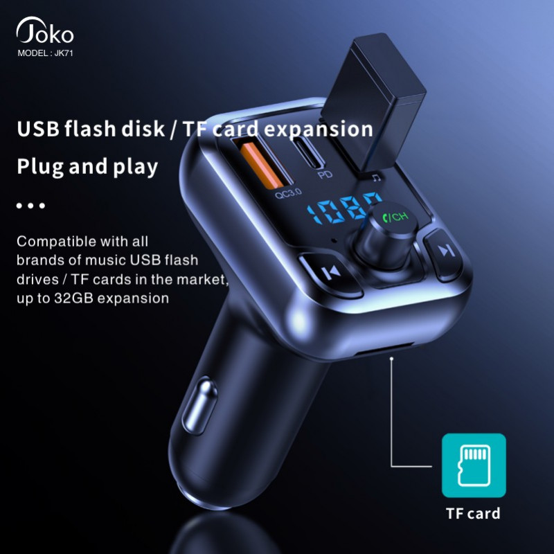 JOKO Car Adapter iPhone OPPO  Fastcharger Car Bluetooth Wireless MP3 FM Radio JK71