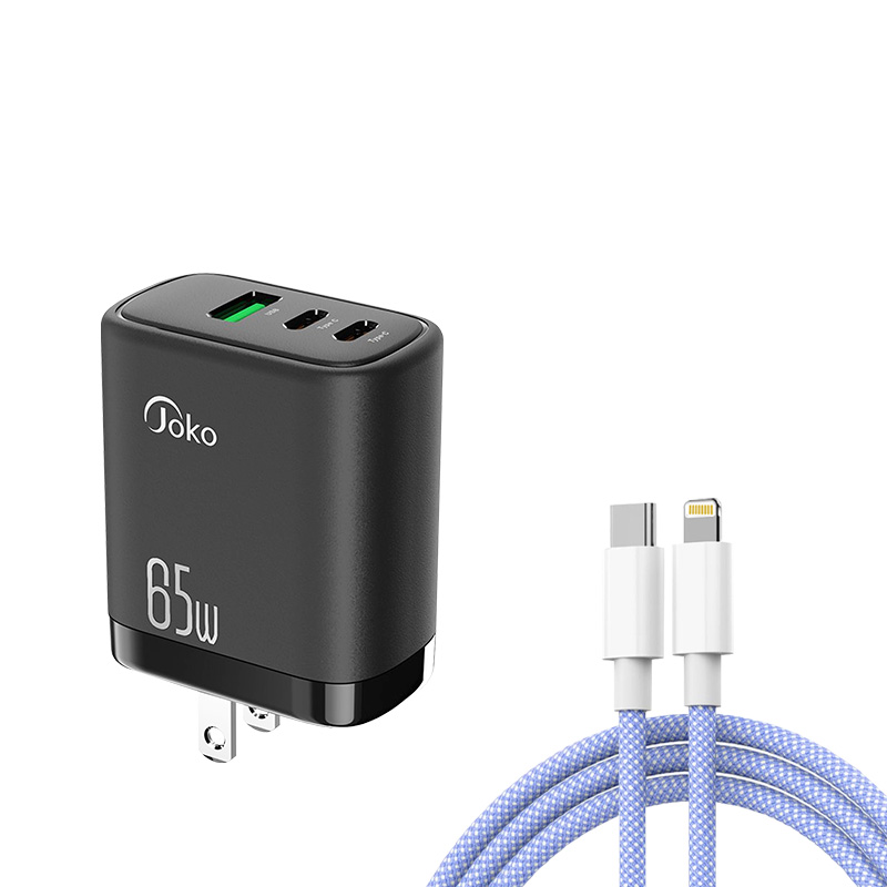 JOKO Adapter Super-Fast Charger GaN 65W and Cable Model JK76+DL21 iPhone JK76+DL22Type-C