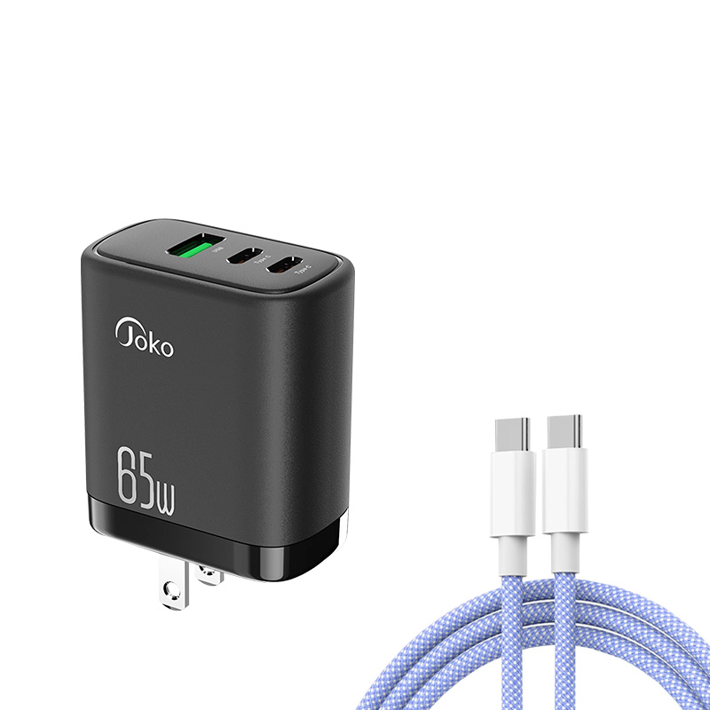 JOKO Adapter Super-Fast Charger GaN 65W and Cable Model JK76+DL21 iPhone JK76+DL22Type-C
