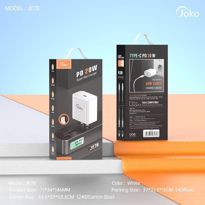 JOKO iPhone PD Lightning Adapter Cable Fast Charger JK78 20W