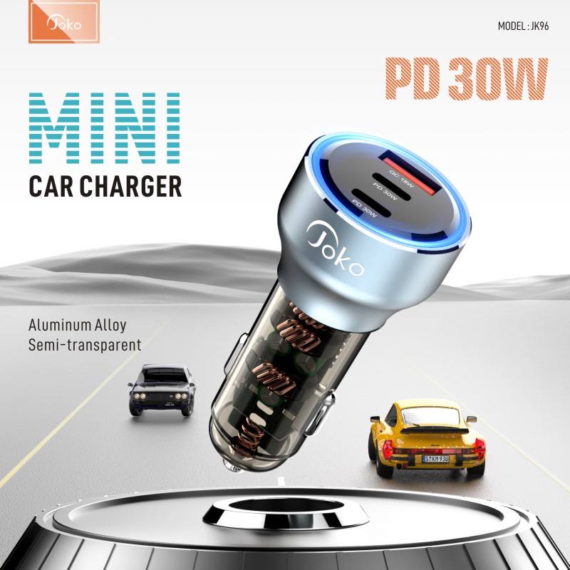 Joko car charger with fast charging, has 2 Type-C ports and 1 USB port, model: JK96