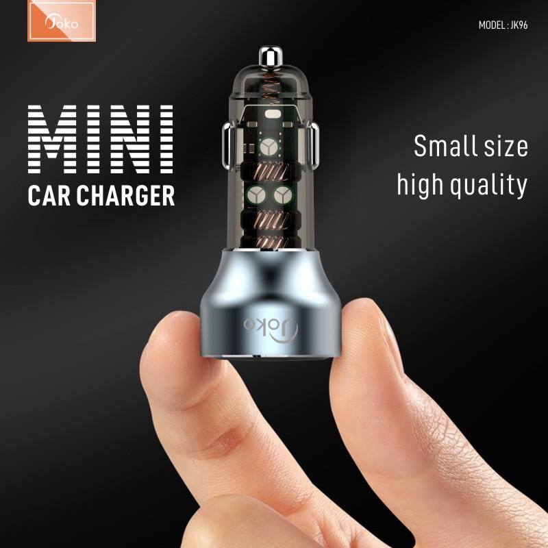 Joko car charger with fast charging, has 2 Type-C ports and 1 USB port, model: JK96