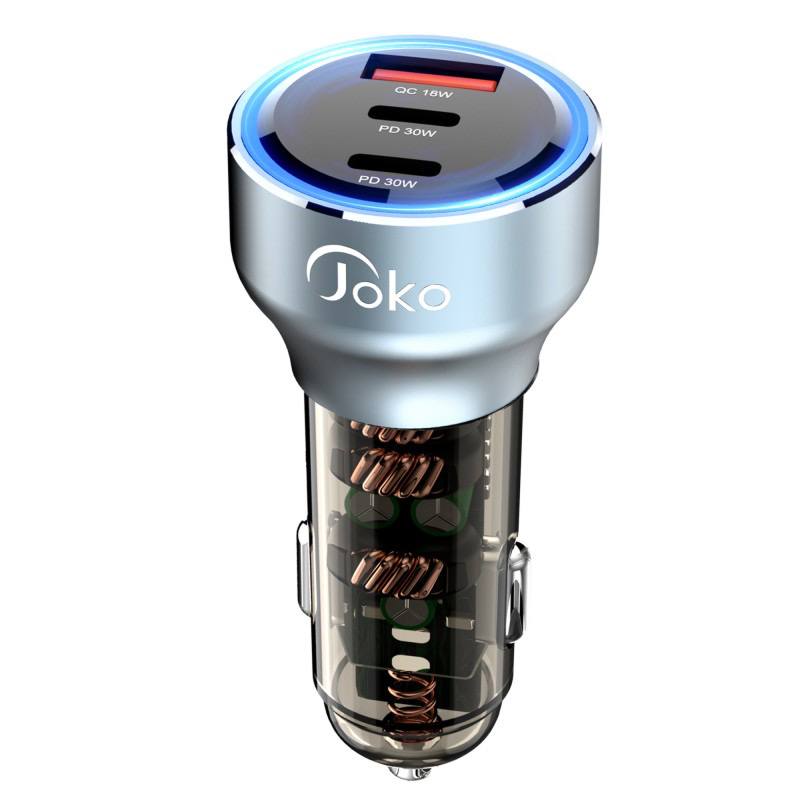 Joko car charger with fast charging, has 2 Type-C ports and 1 USB port, model: JK96