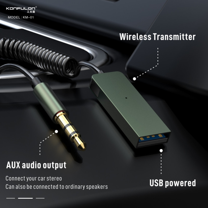JOKO car aux bluetooth receiver USB car audio transfer speaker connected to audio home hands-free call adapter wireless bluetooth stick 3.5mm wired to wireless audio cable for car KM-01