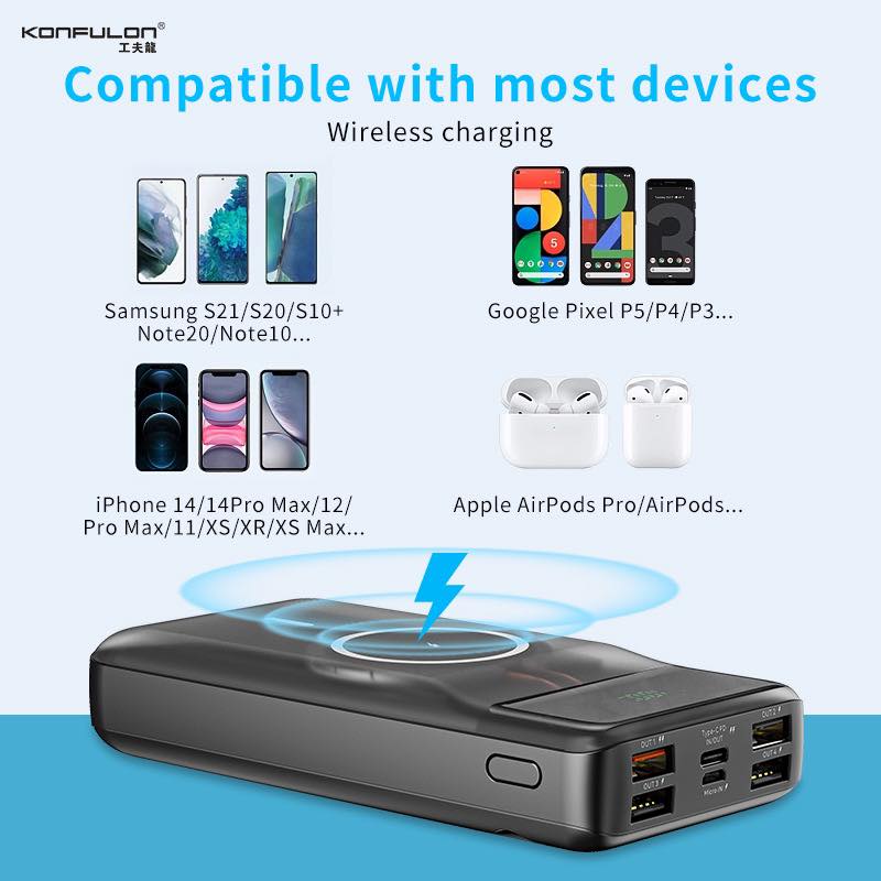 Konfulon Power Bank Wireless Fast Charge 22.5W PD 20W 20000mAh Model M17W 