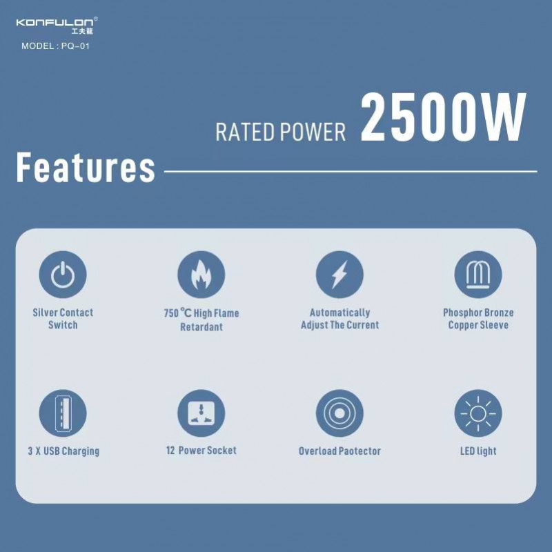 Konfulon Socket plug-in board plug-in board with line porous household multi-functional multi-socket plug multi-purpose converter PQ-01