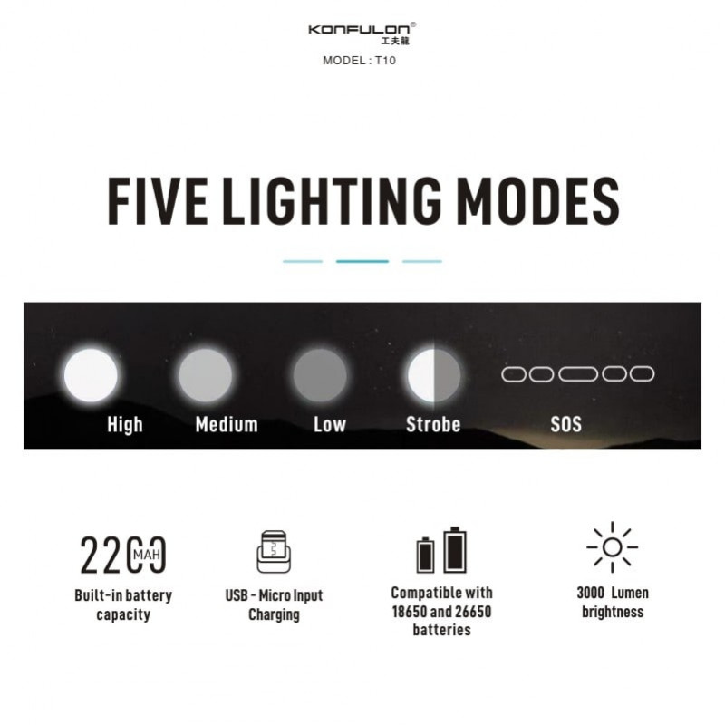 Konfulon Flashlight Waterproof Lighting Outdoor model T10