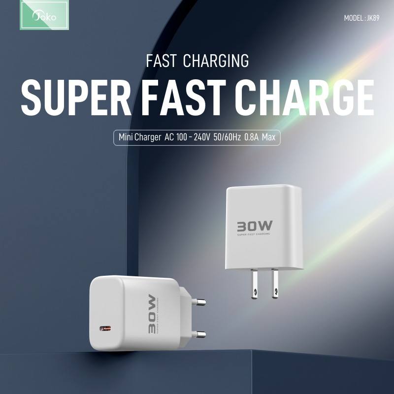 Joko Fast charge adapter 30W Model JK89 come with cable DC66 Lightning - cable DC67 Type-C