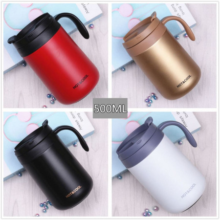 Stainless steel mug with lid spoon thermal insulation coffee cup female boy office home couple water cup tea cup