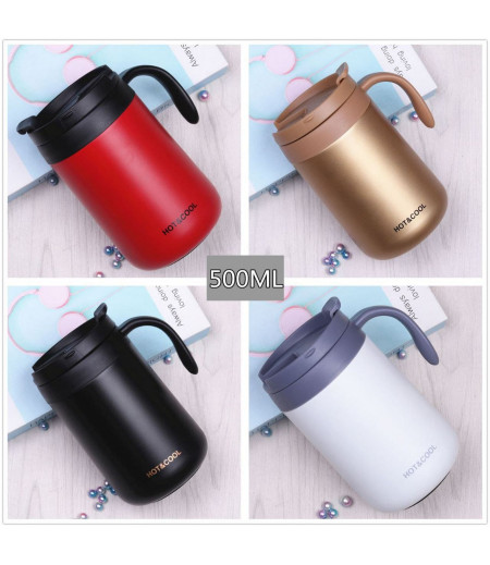 Stainless steel mug with lid spoon thermal insulation coffee cup female boy office home couple water cup tea cup