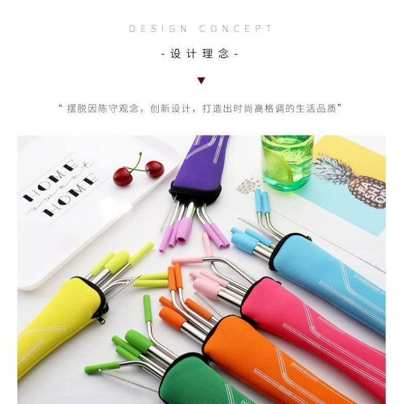 New 316 stainless steel straw set environmental protection drinking tube household milk tea thick metal elbow straw non-disposable