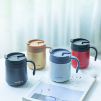 Le Gift Stainless steel mug with lid spoon thermal insulation coffee cup female boy office home couple water cup tea cup