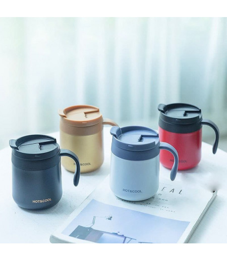 Stainless steel mug with lid spoon thermal insulation coffee cup female boy office home couple water cup tea cup