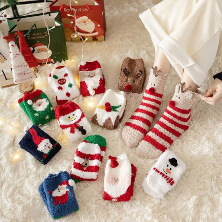 Christmas gift ball New Year socks female coral fleece cute tube socks for men and women friends thickening couple gifts