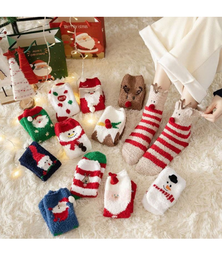 Christmas gift ball New Year socks female coral fleece cute tube socks for men and women friends thickening couple gifts