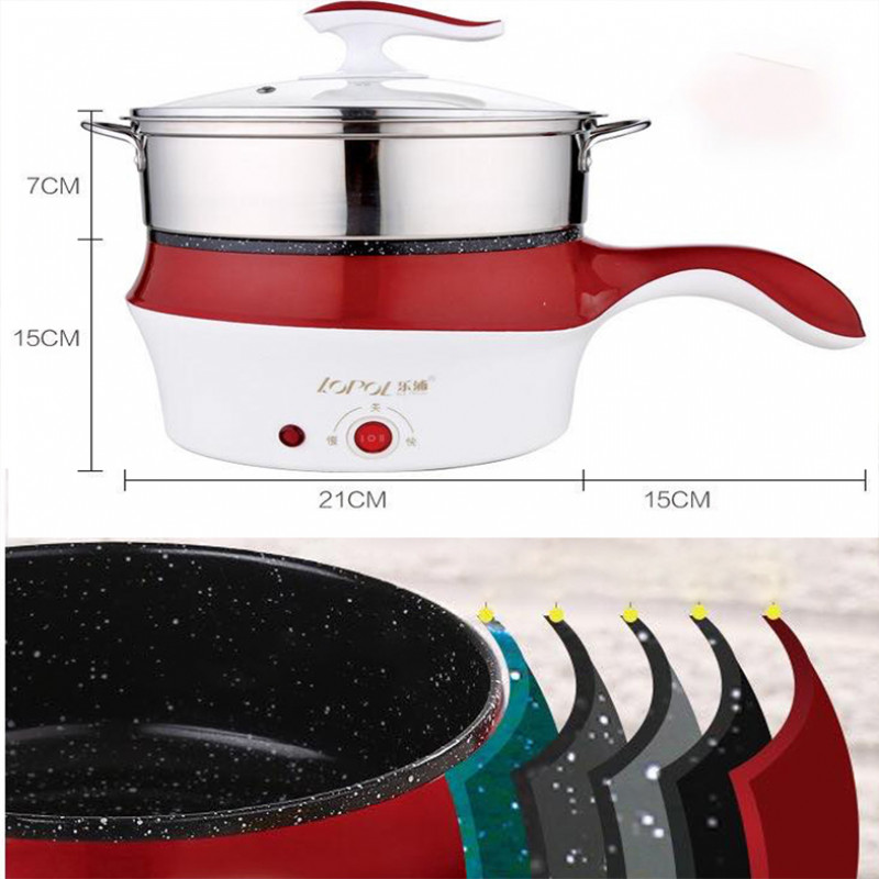 stainless steel non-stick hot pot with steamer travel soup heating ricenoodle electric frying pan 