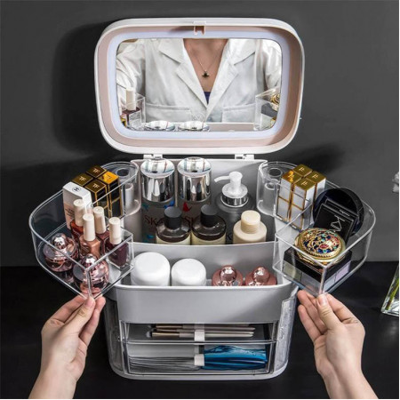 Makeup Organizer With Mirror LED light Jewelry Rack Cosmetic Organizer Skincare Lipstick Cosmetic Storage Box For Drop Shipping