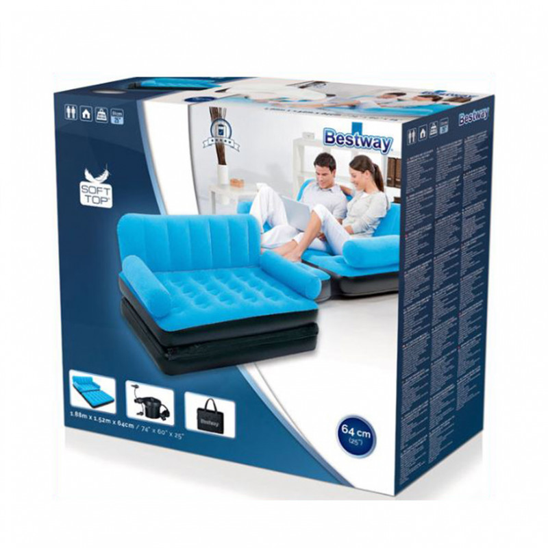 Comfort Quest Multi-Max Inflatable Double Air Bed Couch/Double Air Couch With Sidewinder AC Air Pump