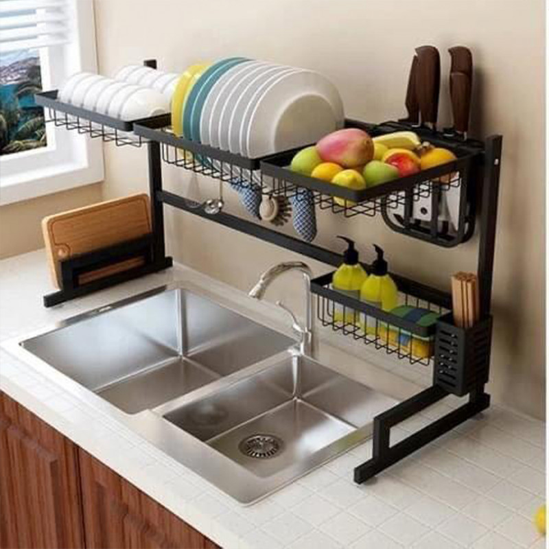 Sink top Drying Rack with Two Adjustable Tiers, Space Aluminum  Multifunctional Household Sink Bowl and Chopsticks Strainer Storage, Large  Dish Rack