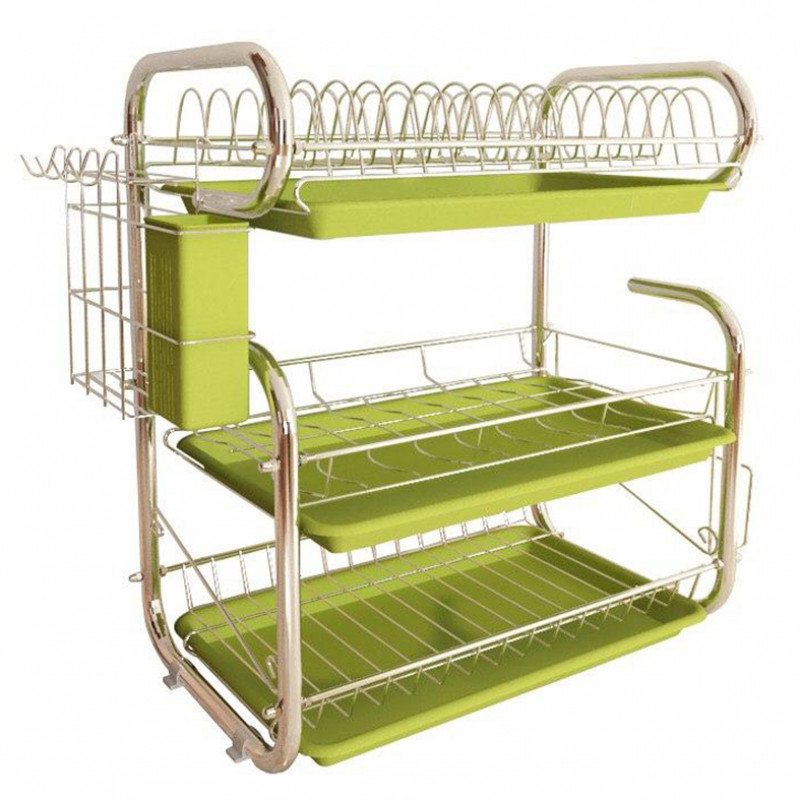 3-Tier Metal Dish Rack and Drainboard Kitchen Plate Cup Dish Drying Rack with Tray Dryer