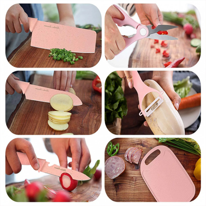 Kitchen Knife Sets 5 Pcs Wheat straw Cutter Set Fruit knife scissors slicing knife