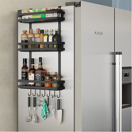 Refrigerator side wall-mounted storage rack multifunctional kitchen spice rack wall-mounted 3 tiers with hook