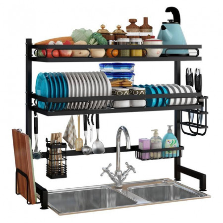 2 tier stainless steel sink storage rack kitchen dish drying rack plates bowls kitchen tools