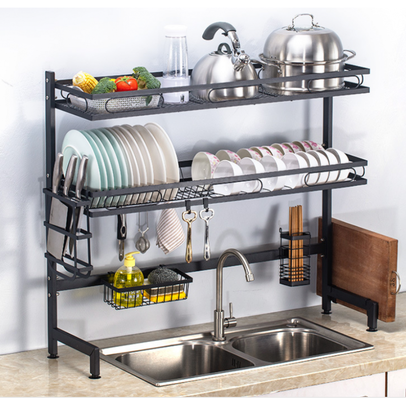 2 tier stainless steel sink storage rack kitchen dish drying rack