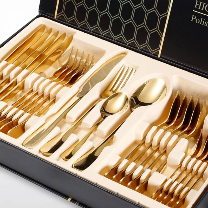 Gold Plated Cutlery Set 24pcs Luxury Dinner Sets Stainless Steel