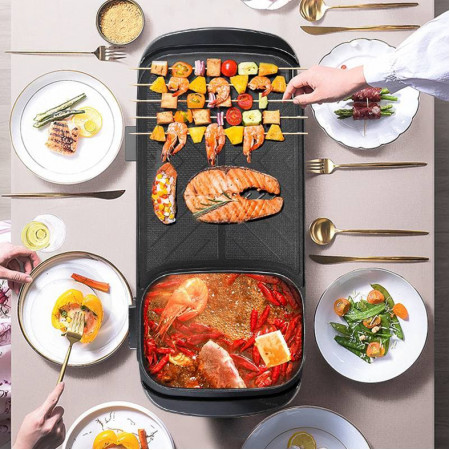 2 In 1 Smokeless Indoor Electric Barbecue Bbq Grill With Hot Pot