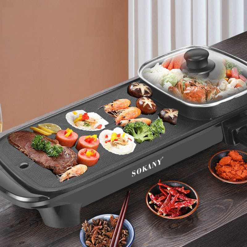 2 In 1 Smokeless Indoor Electric Barbecue Bbq Grill With Hot Pot