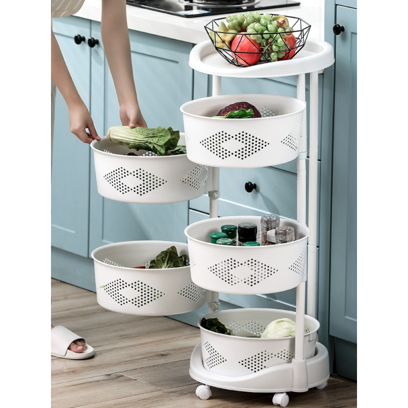 Kitchen rack multi-layer floor-standing fruit and vegetable basket household multi-function mobile storage