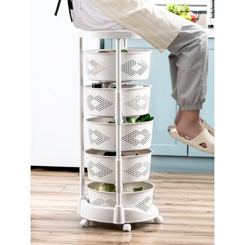 Kitchen rack multi-layer floor-standing fruit and vegetable basket household multi-function mobile storage