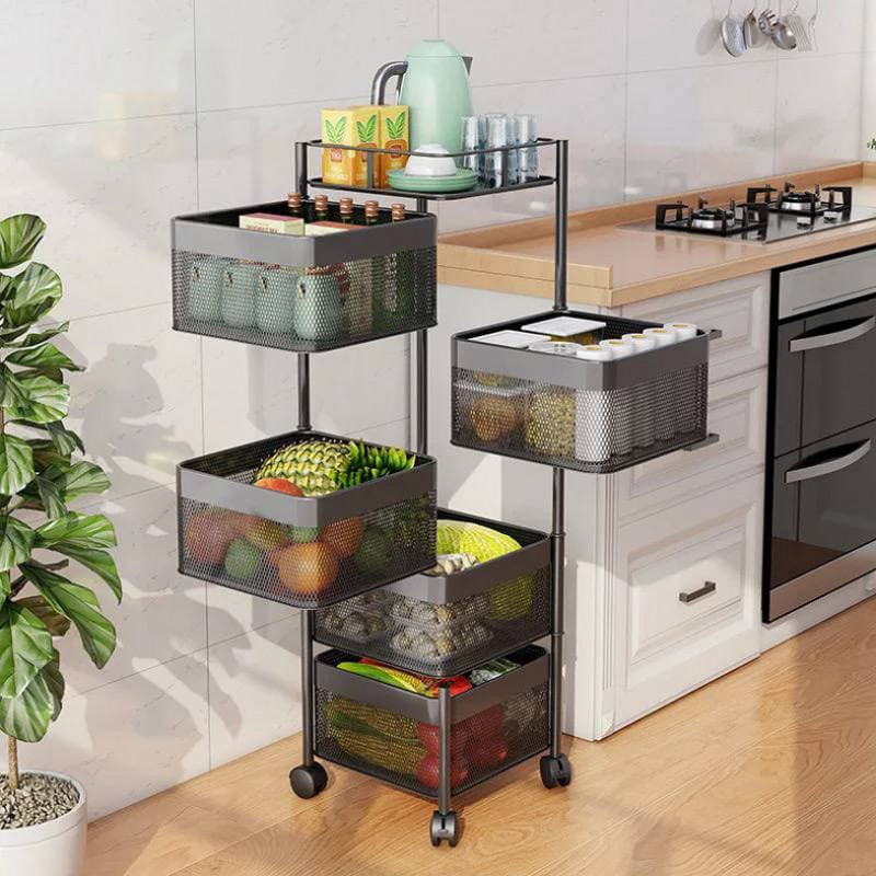 Circular rotating fruit and vegetable basket, movable kitchen fruit and vegetable rack