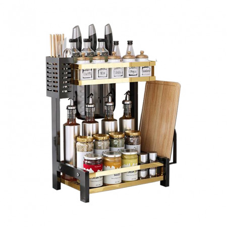 2 Tiers Spice Storage Rack Home Kitchen Standing Carbon Steel Organizer