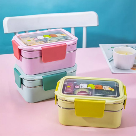 lunch box portable for office worker school 2-layer​ inside  stainless steel 2329