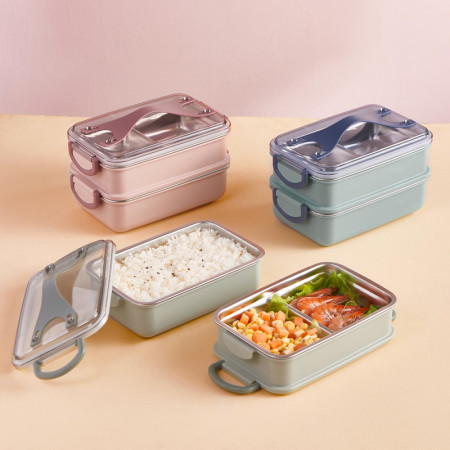 lunch box portable for office worker school 2-layer​ inside  stainless steel 562