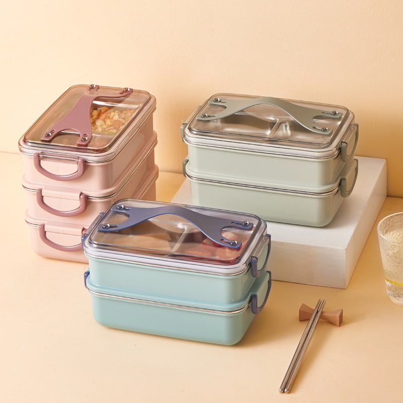 lunch box portable for office worker school 2-layer​ inside  stainless steel 562