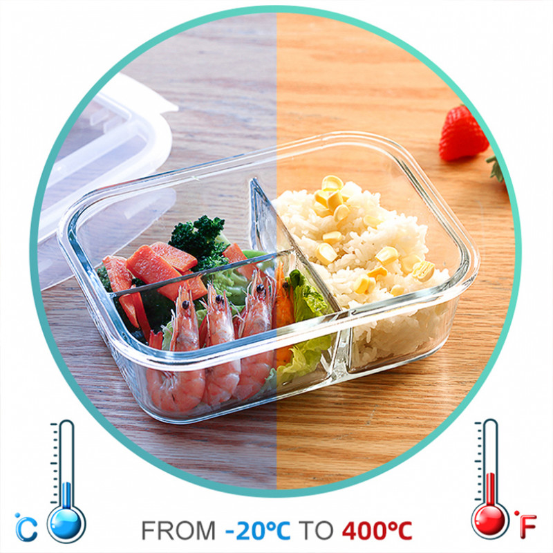 Microwave Oven Safe glass food Partitioned heated lunch box transparent storage container crisper
