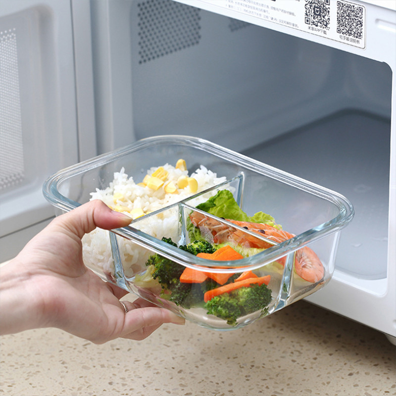 Microwave oven heating glass fresh-keeping box lunch box refrigerator bento  box transparent glass lunch box separated lunch box - AliExpress