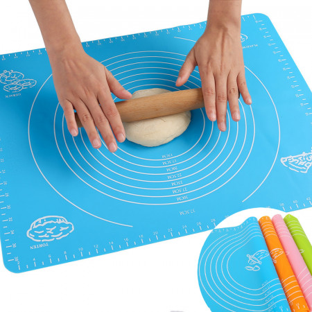 Non-Stick Silicone Mat Rolling Dough + rolling wood 64*45cm